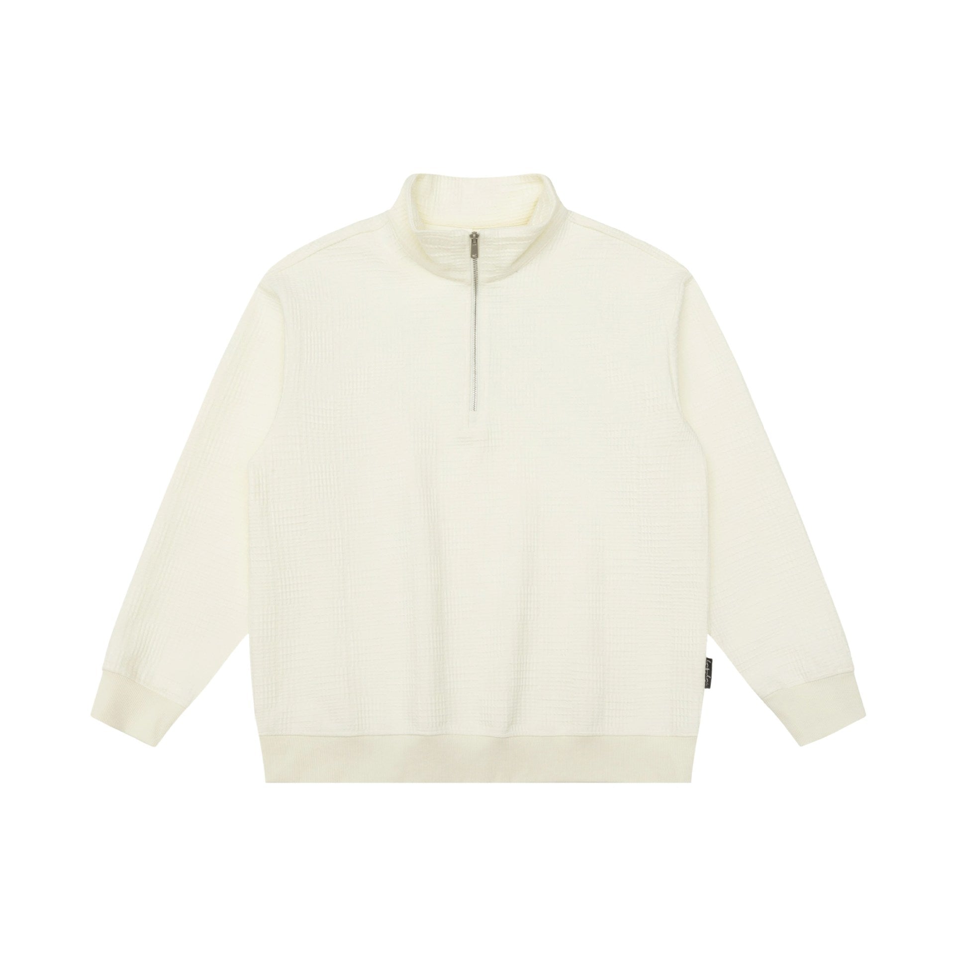 Unisex Structured Waffle Knit Half Zip Sweater with Stand-Up Collar and Ribbed Cuffs Chichicherry