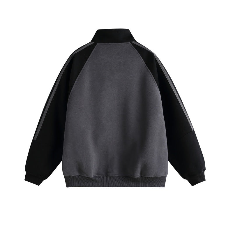 Unisex Oversize College Track Jacket with Stand-up Collar and Raglan Sleeves Chichicherry