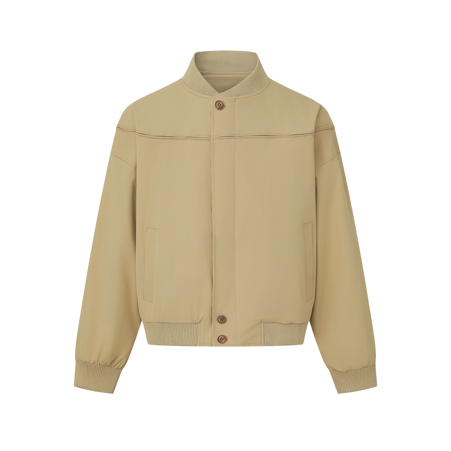 Unisex Short Cut Boxy Blouson with High Ribbed Collar, Concealed Button Placket and Elastic Waistband Chichicherry