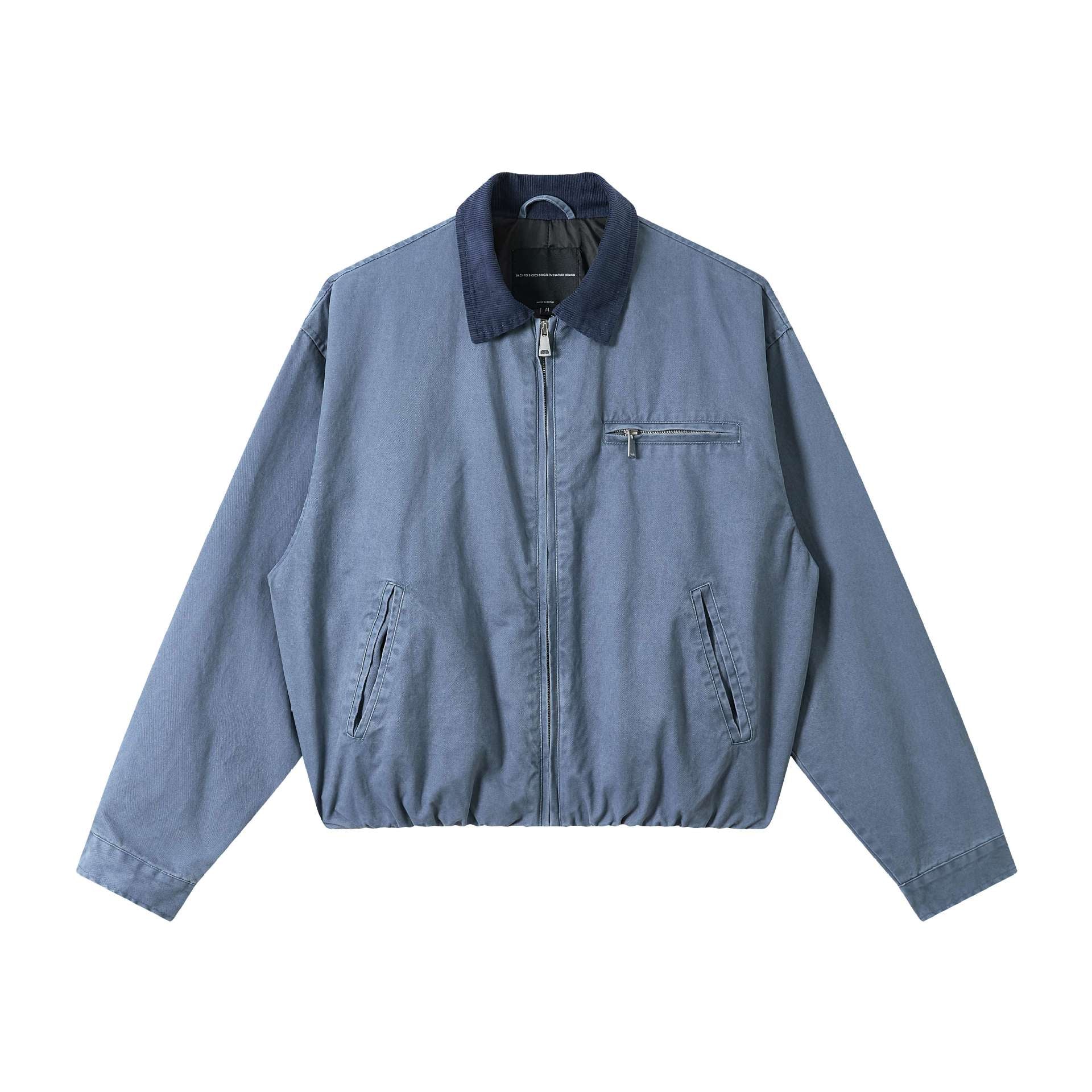 Men Timeless Boxy Field Jacket made of Canvas with Corduroy Turn-Down Collar Chichicherry