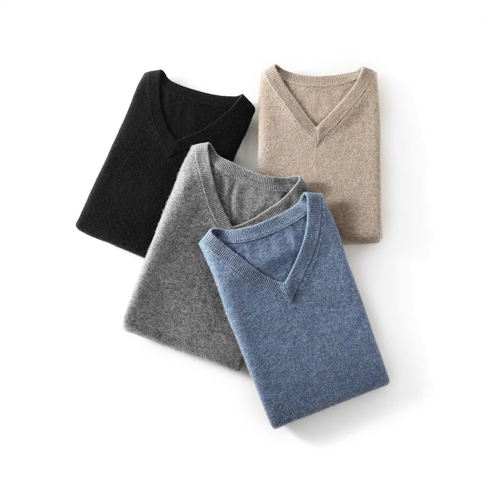 Men's Fine V-Neck Knit Vest Made of Merino Blend with Ribbed Hem Chichicherry
