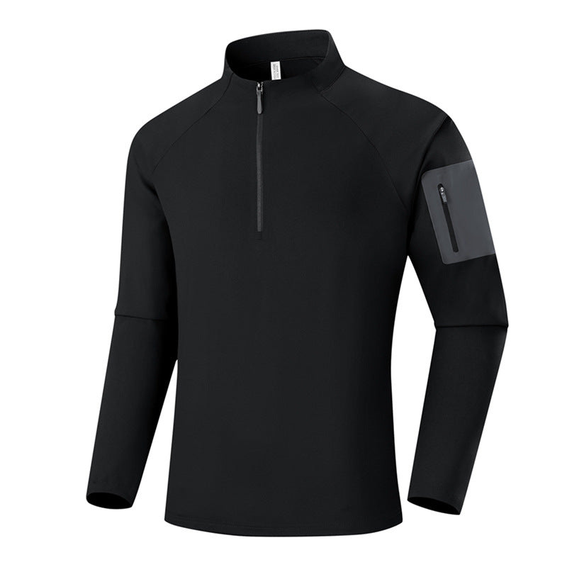 Men's Breathable Functional Long Sleeve Shirt with Stand Collar, 1/4 Zipper and Sleeve Utility Pocket Chichicherry