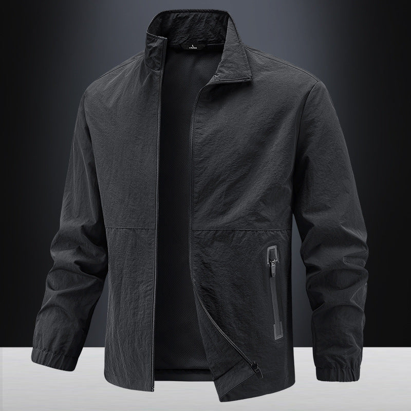 Men's Lightweight Technical Transition Jacket with Stand-Up Collar, Breathable Mesh Lining, and Water-Repellent Zipper Pockets Chichicherry