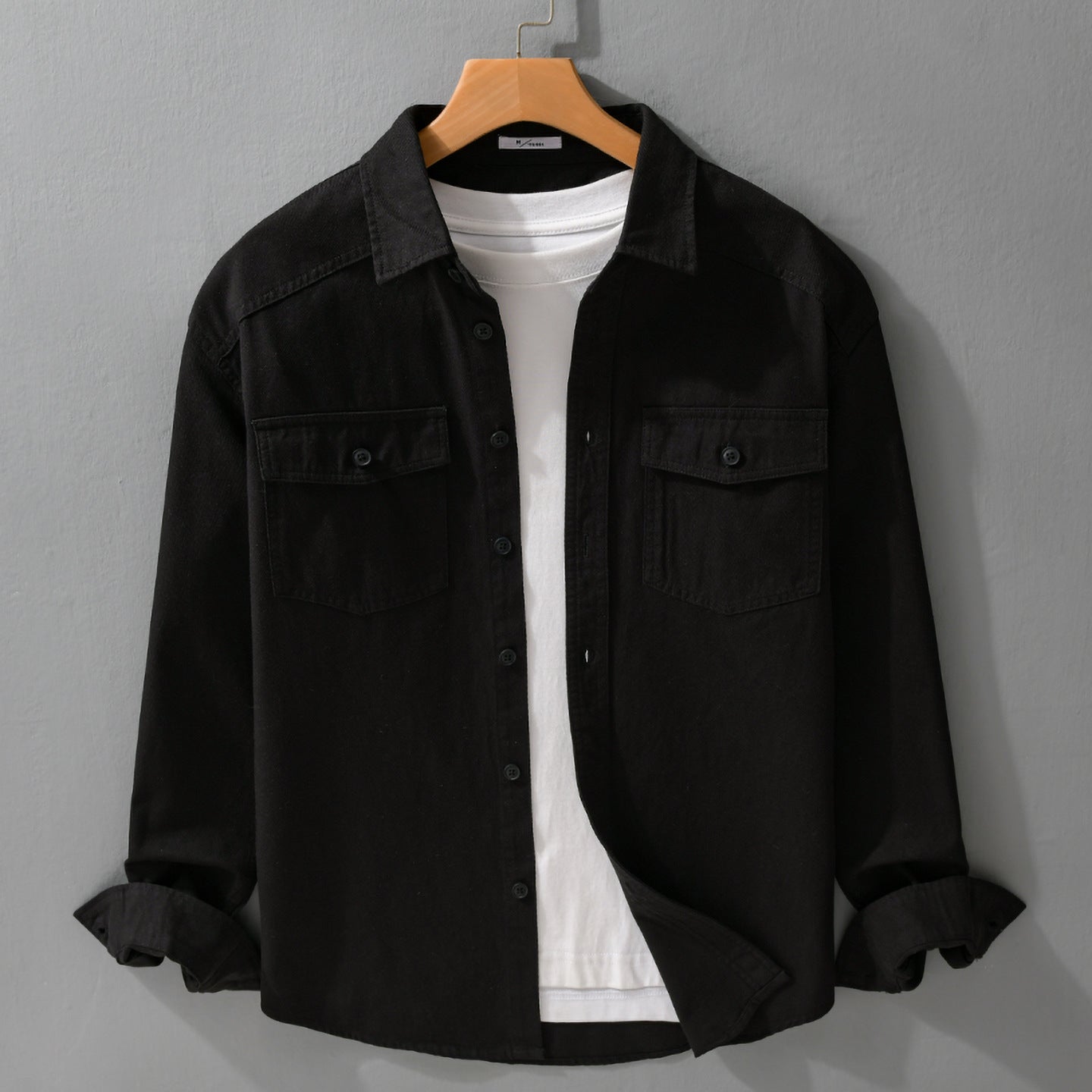 Men's Twill Overshirt in Worker Style with Double Chest Pockets and Relaxed Fit Chichicherry