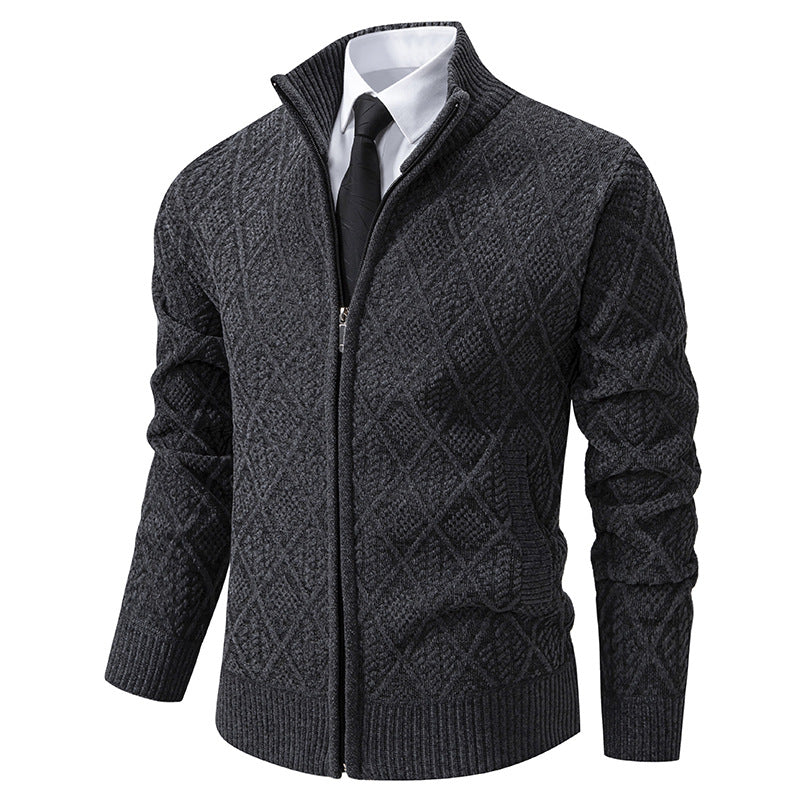 Men's knit zip jacket with diamond pattern, stand-up collar and full zip Chichicherry
