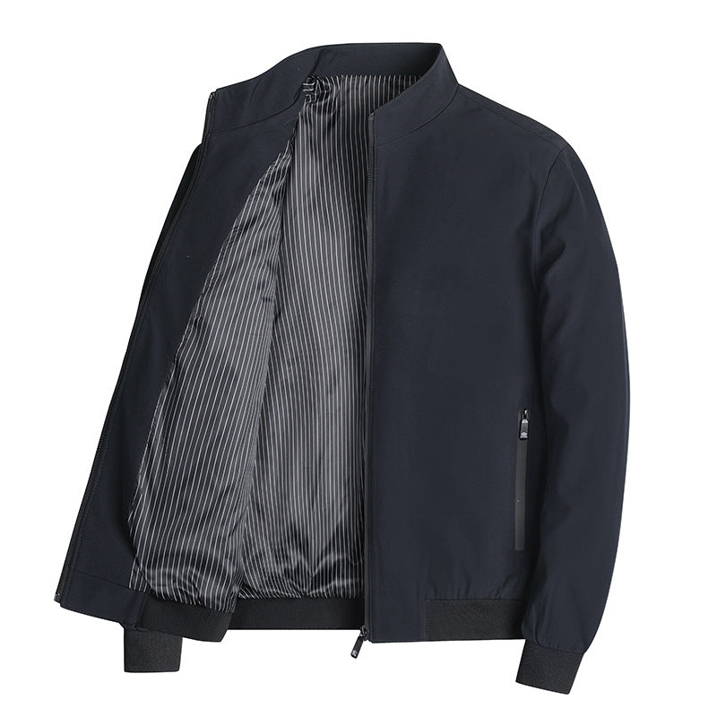Men's lightweight blouson jacket with stand-up collar, striped lining, and zippered pockets Chichicherry