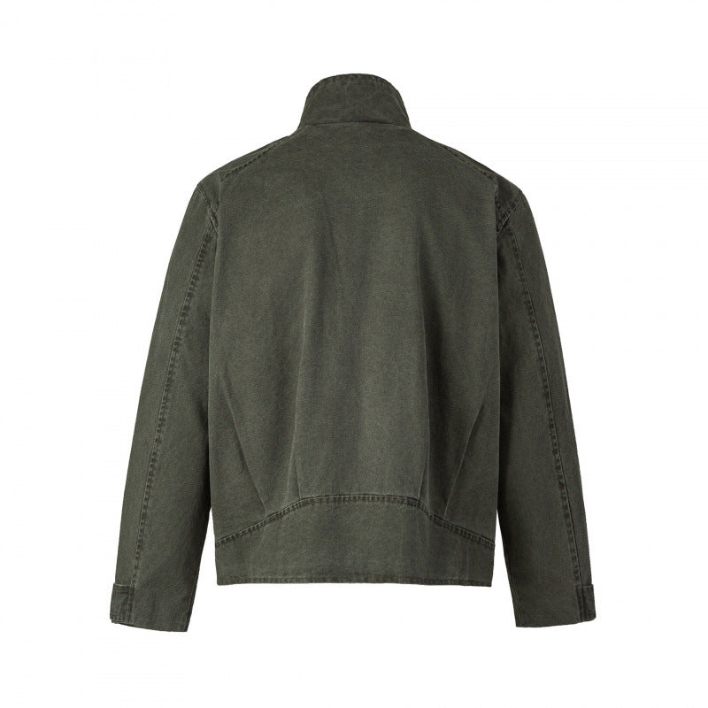 Men's short jacket made of canvas in field style with stand-up collar, zipper and multifunctional pockets Chichicherry