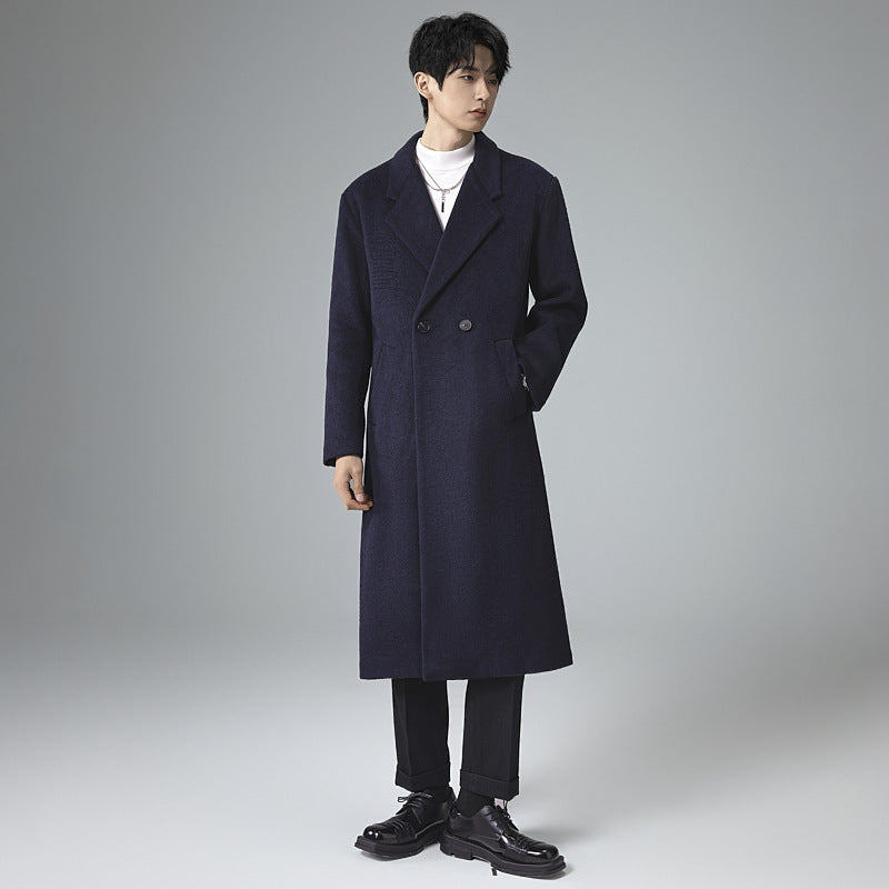Men's Elegant Long Wool Blend Coat with Downfall Shawl Collar and Clean Single Breasted Chichicherry