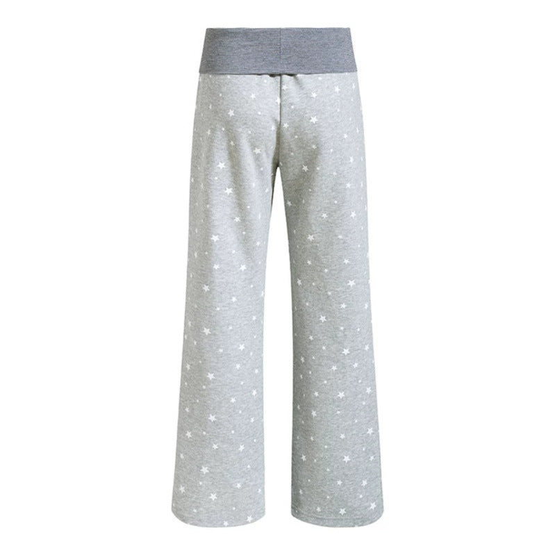Women's lounge pants with wide leg, high ribbed waistband and star print Chichicherry