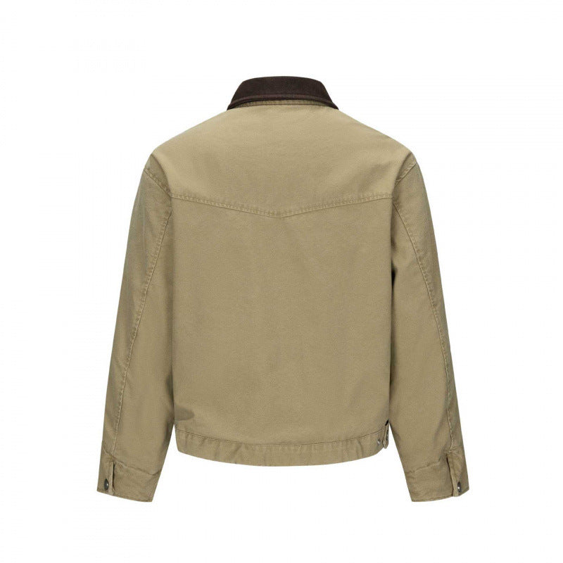 Men's Fleece-Lined Canvas Blouson Jacket with Teddy Lining and Shirt Collar Chichicherry