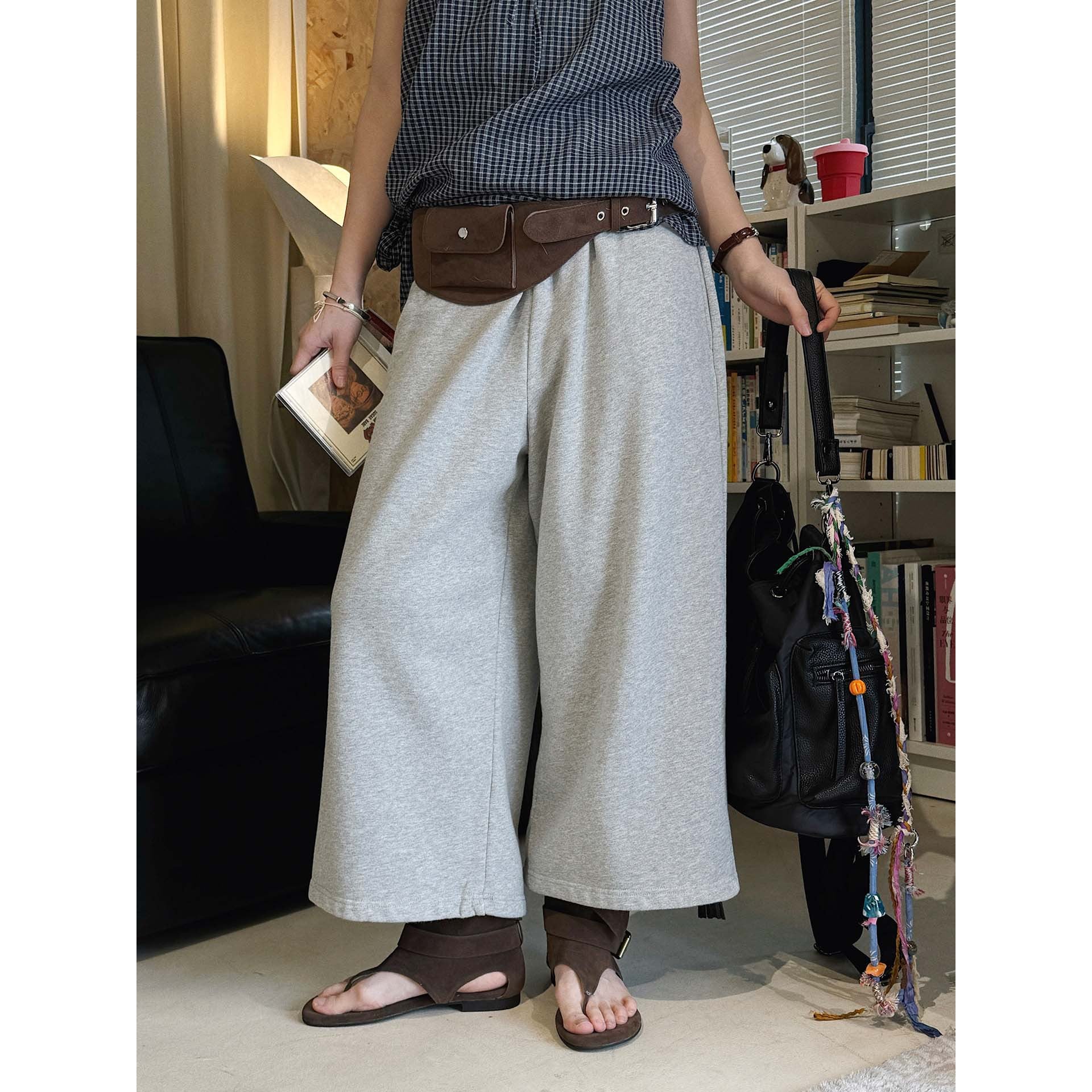 Ladies Soft High-Waist Lounge Palazzo Pants made of Sweat with Elastic Waistband Chichicherry