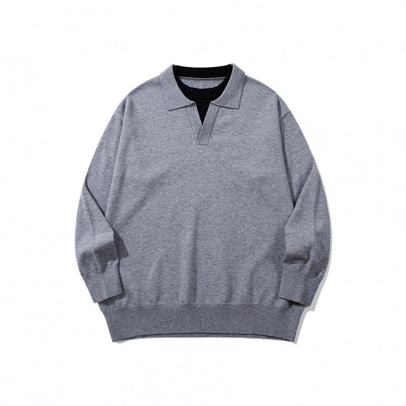 Unisex Oversize fine knit pullover with open Henley neckline and contrasting inner collar Chichicherry