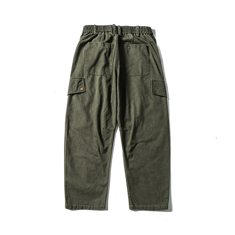 Men's Casual Workwear Cargo Pants with Elastic Waistband and Flap Pockets Chichicherry