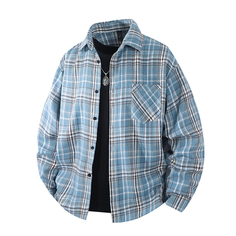 Men's Oversized Checked Flannel Shirt with Chest Pocket and Relaxed Overshirt Fit Chichicherry