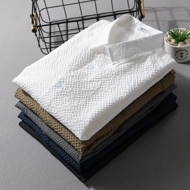 Men's structured lightweight shirt in layering style with crinkle look and rounded hem Chichicherry
