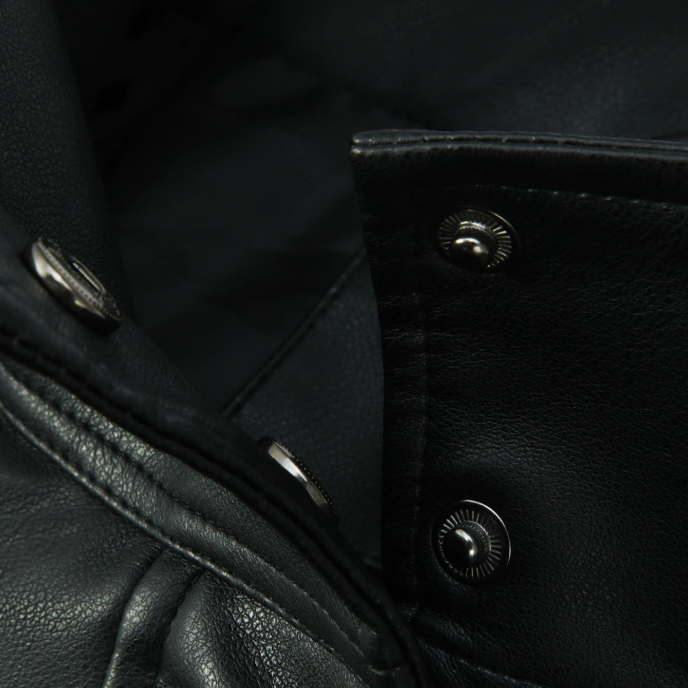 Women Oversized Leather Jacket with High Stand-Up Collar and Shoulder Patches Chichicherry