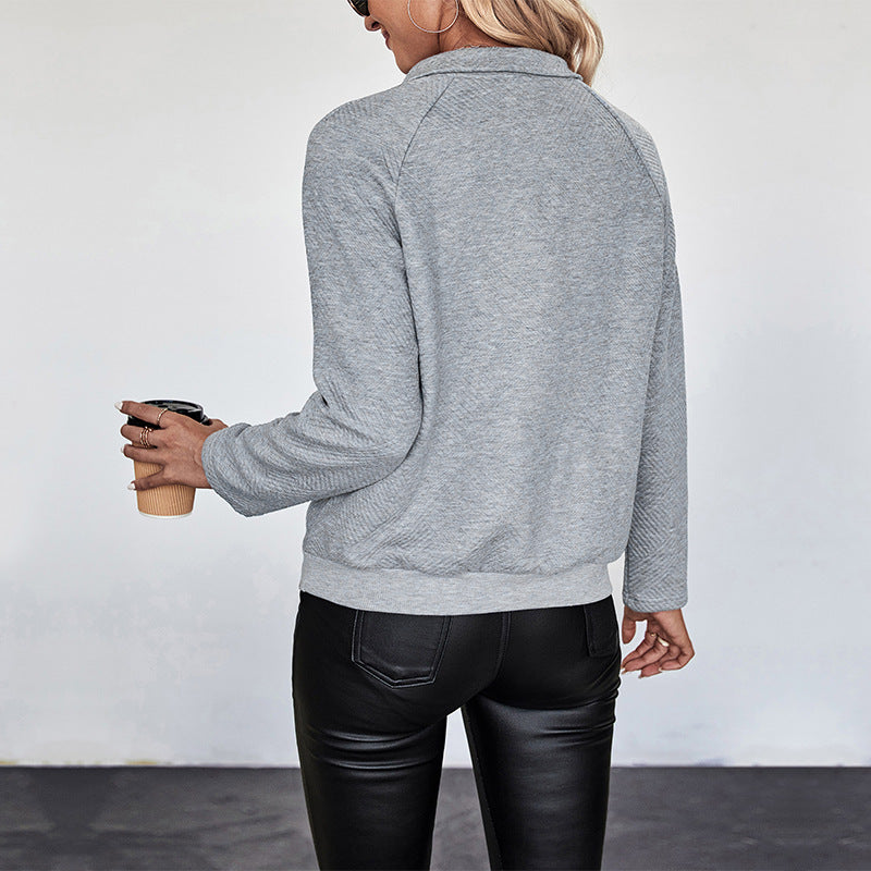 Ladies Quilted Sweatshirt with Stand-up Collar, Snap Button Placket and College Print Chichicherry