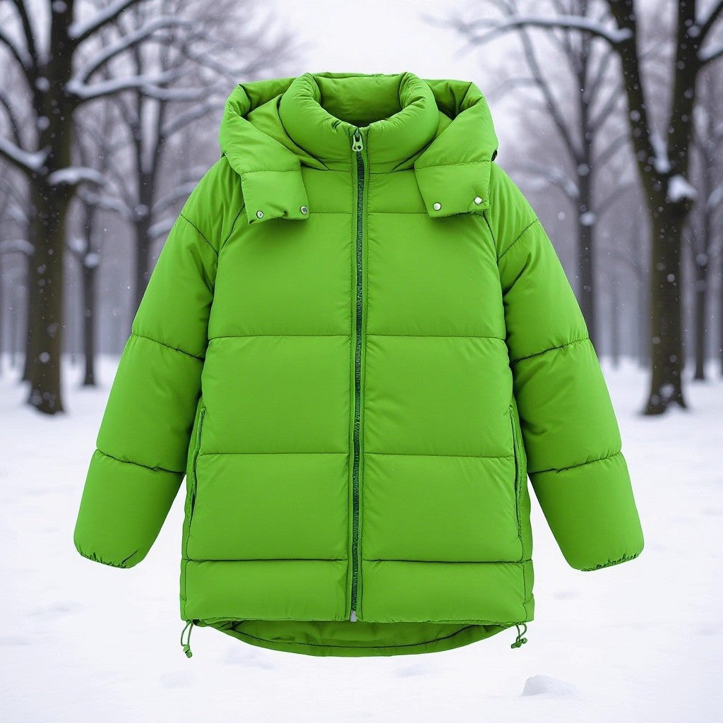 Women's Longer Quilted Down-Effect Coat with High Collar, Hood and Drawstring Chichicherry