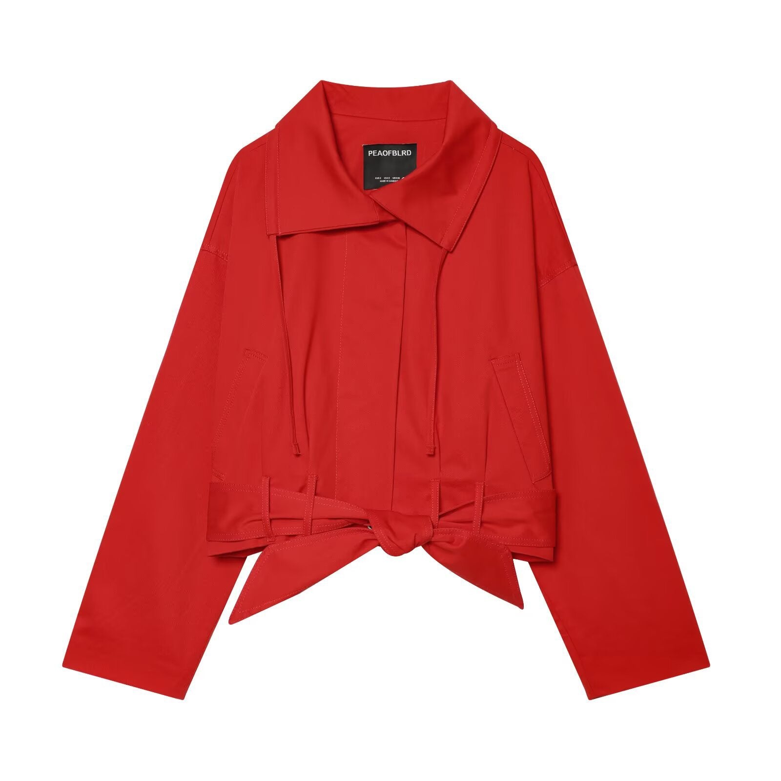 Women's Cropped Trench Coat with Waist Tie Belt and Boxy Silhouette Chichicherry