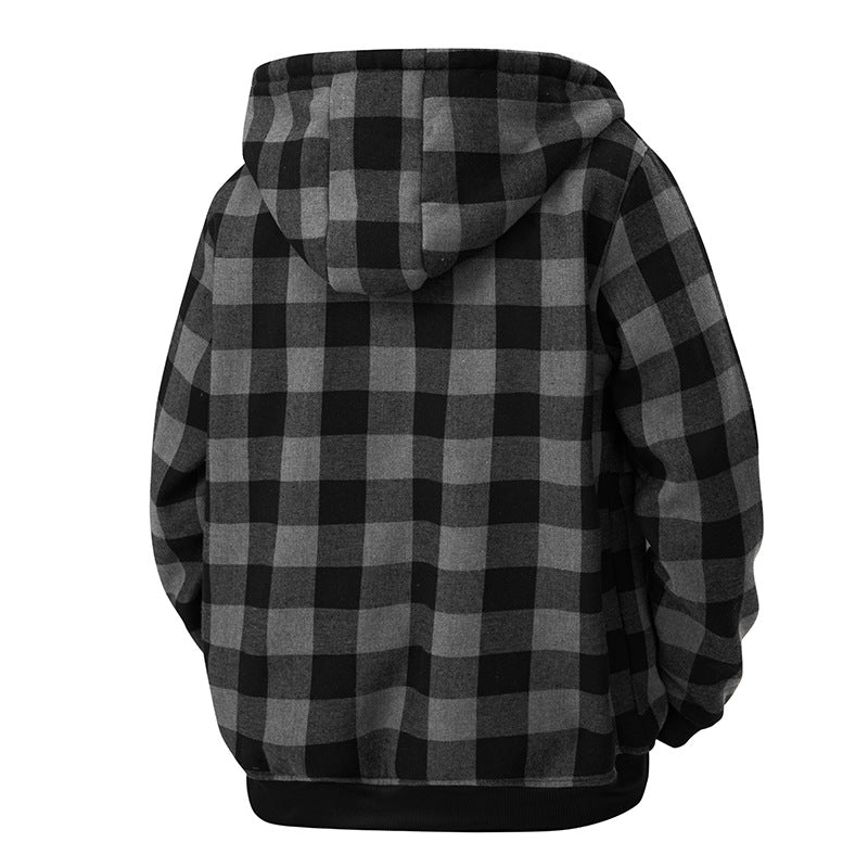 Men's checked Sherpa-lined hoodie with zipper and ribbed cuffs Chichicherry