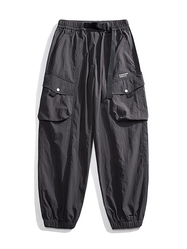 Men's Nylon Utility Cargo Pants with Elastic Waistband, Adjustable Belt and Flap Pockets Chichicherry