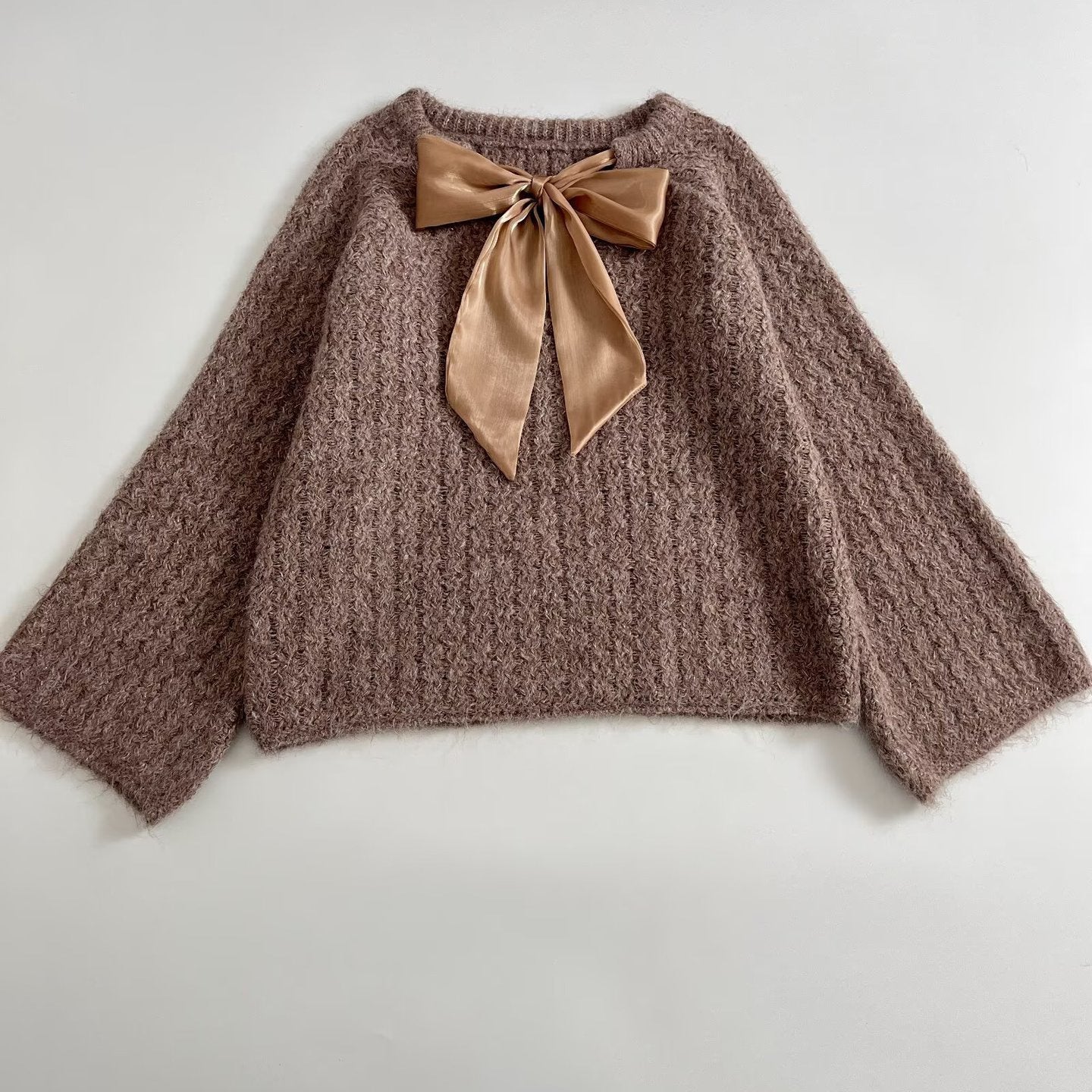 Women Oversize Mohair-Optics Knit Sweater with Back Bow Chichicherry