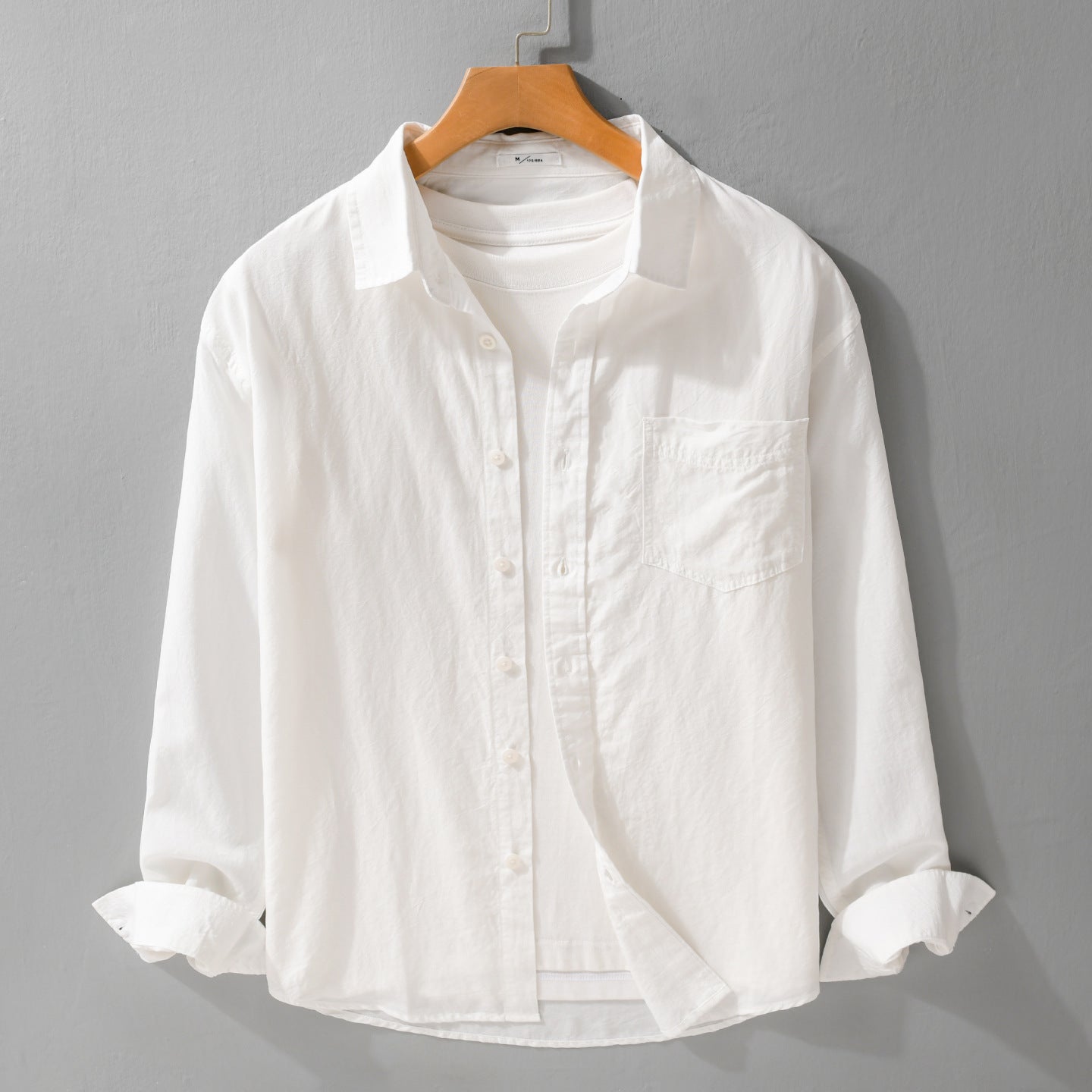 Men's Lightweight Cotton Layering Shirt with Kent Collar, Chest Pocket and Relaxed Fit Chichicherry