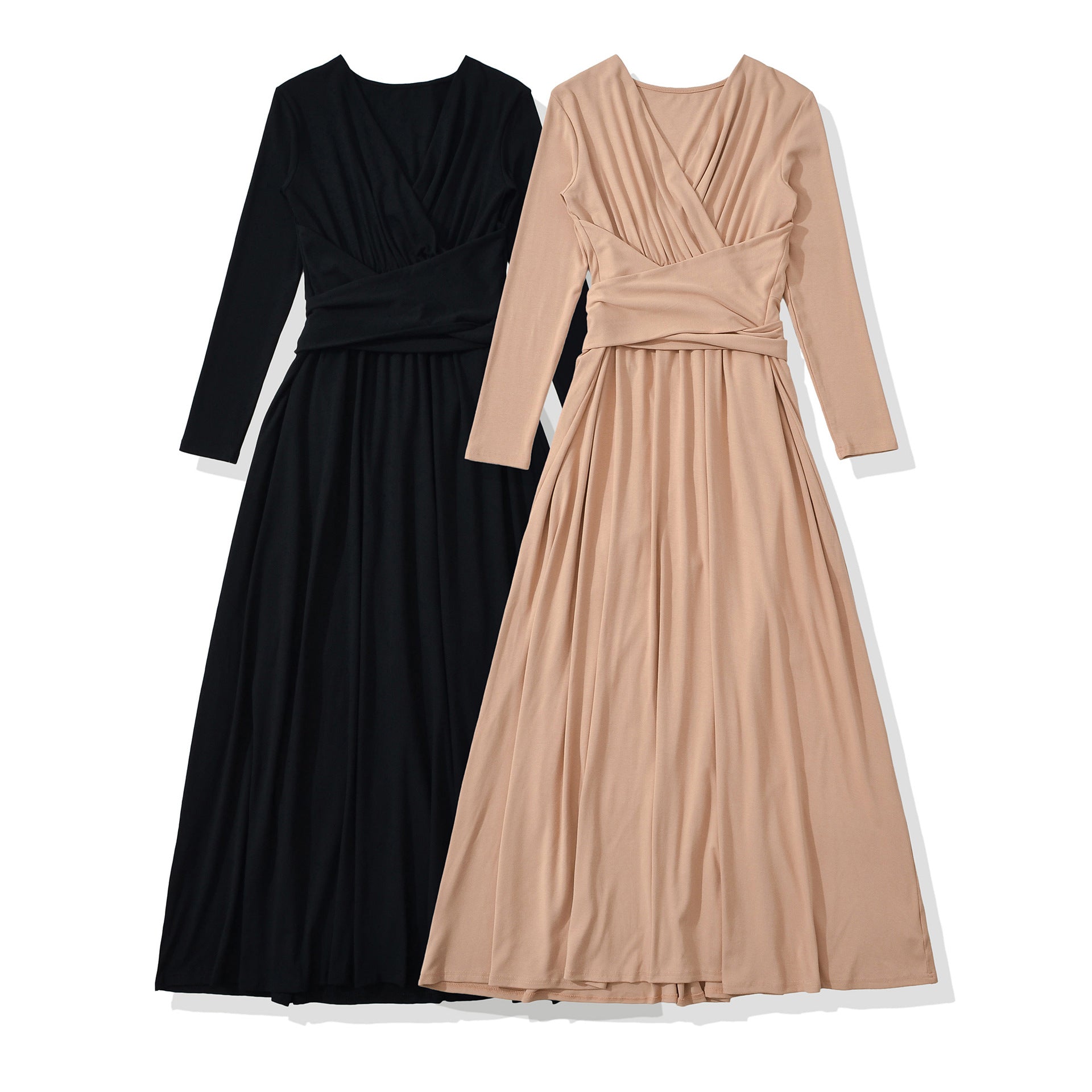 Women's Maxi Wrap Dress with Tailored Wrap Section and Long Sleeves Chichicherry