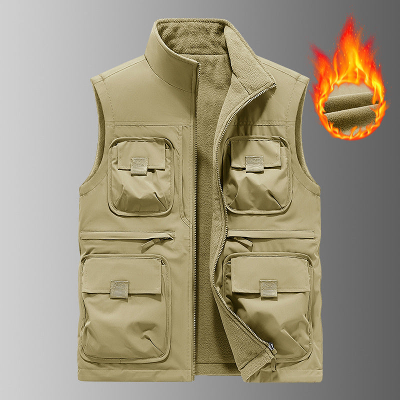 Men's Insulated Utility Vest with Fleece Lining and Multiple Pockets Chichicherry