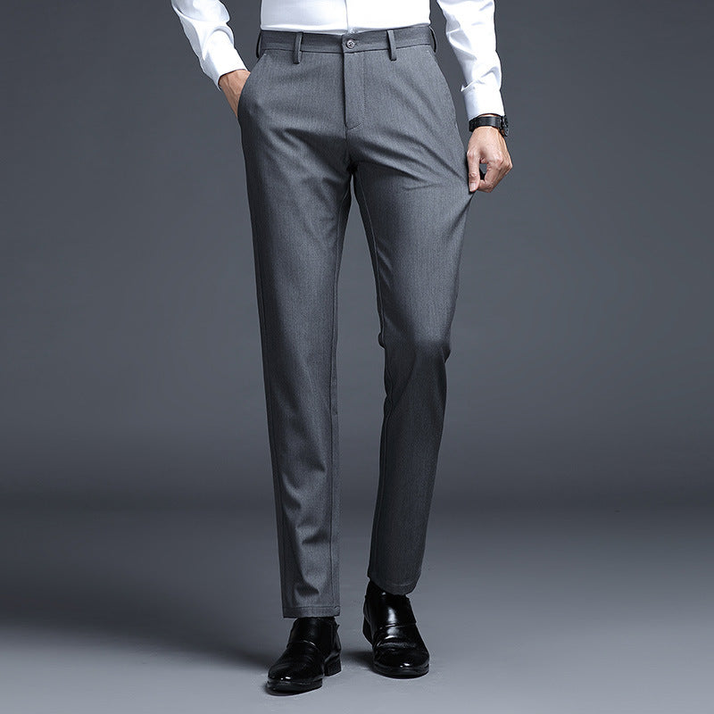 Men's Formal Slim-Fit Suit Trousers with Stretch Waistband and Crease Chichicherry