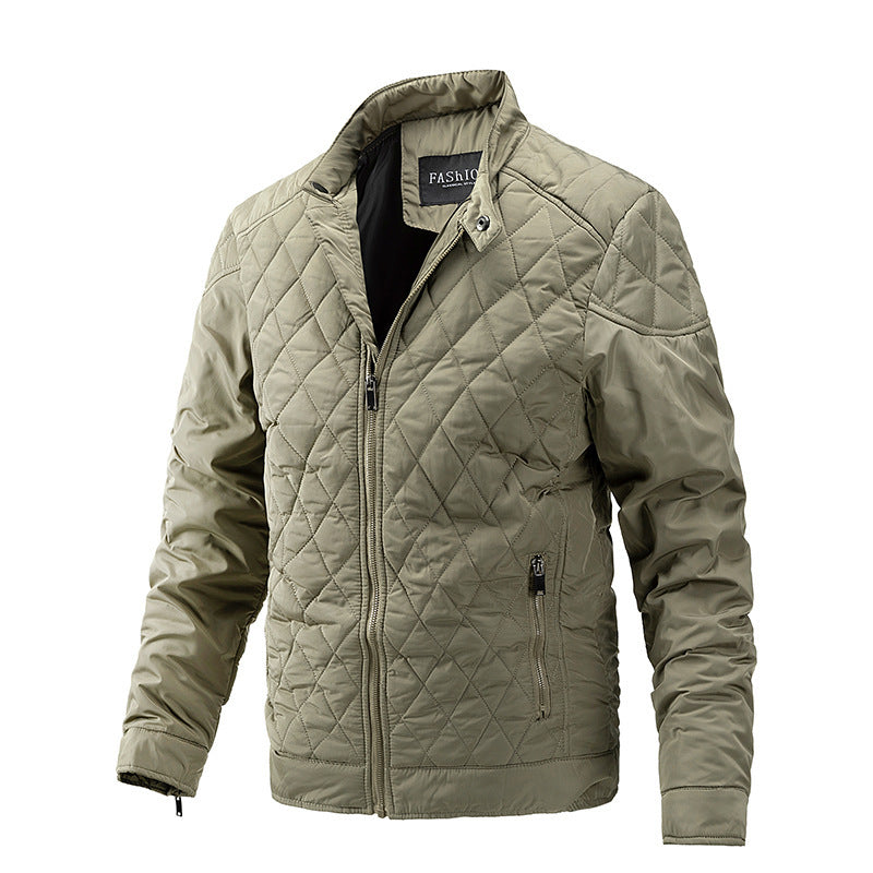 Men's quilted transitional jacket with diamond quilting, stand-up collar and zipper Chichicherry