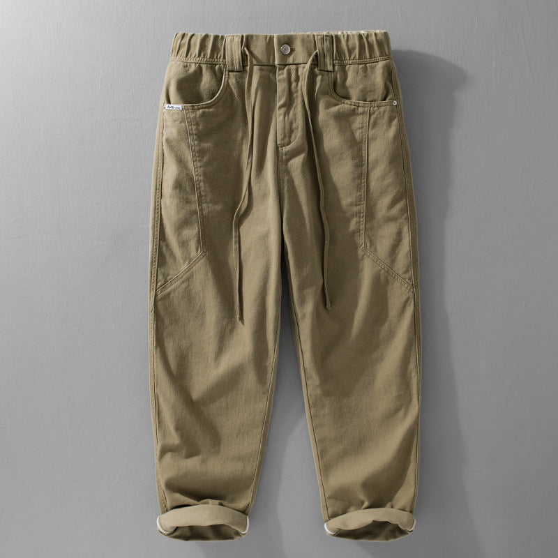 Men's Utility Cargo Pants with Elastic Waistband, Drawstring and Patch Pockets Chichicherry