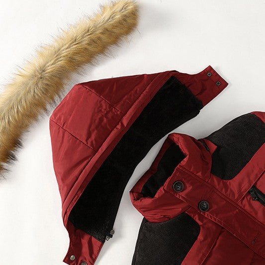 Men's thermal quilted parka with hood, faux fur trim and fleece lining Chichicherry