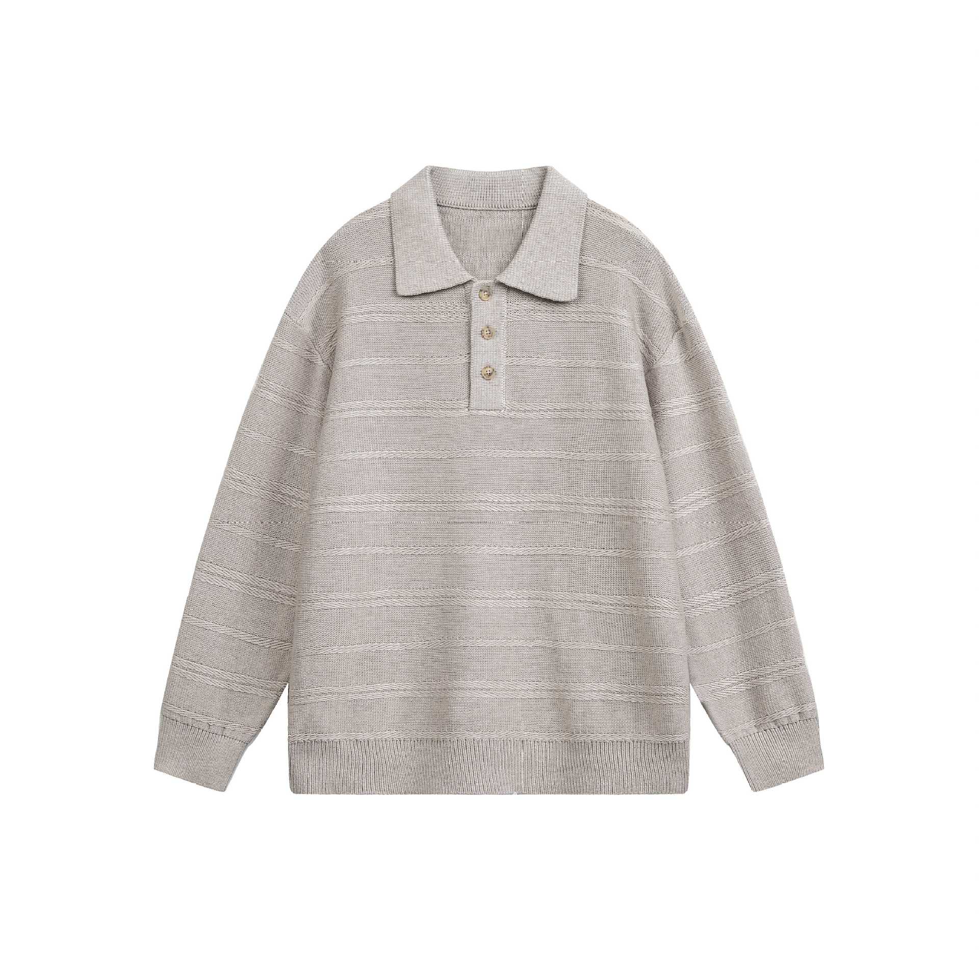 Unisex Knit Polo with Structured Stripes and Three-Button Placket Chichicherry
