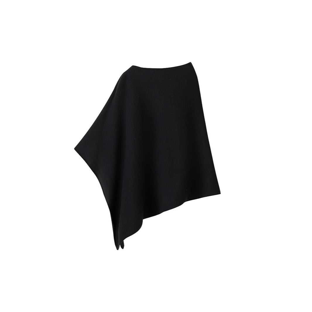 Women's Fine Knitted Poncho with Asymmetrical Hem and Boat Neck Chichicherry