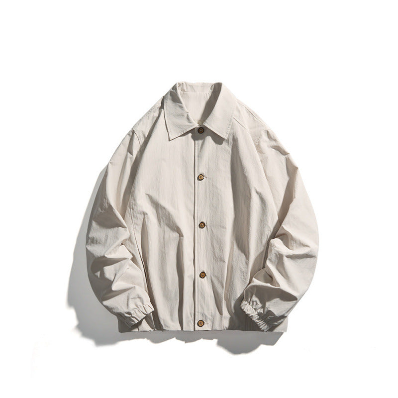 Unisex Lightweight Overshirt Jacket in Boxy Cut with Shirt Collar and Elastic Sleeve Cuffs Chichicherry