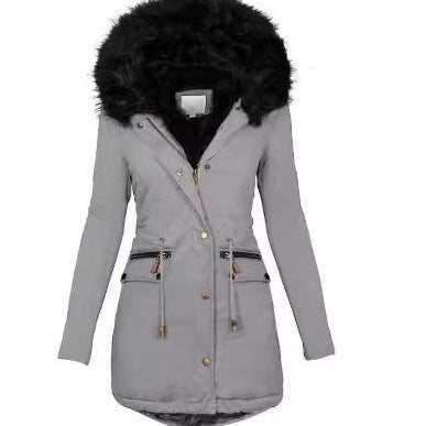 Women Slim-Fit Thermal Parka with voluminous faux fur hood and drawstring Chichicherry