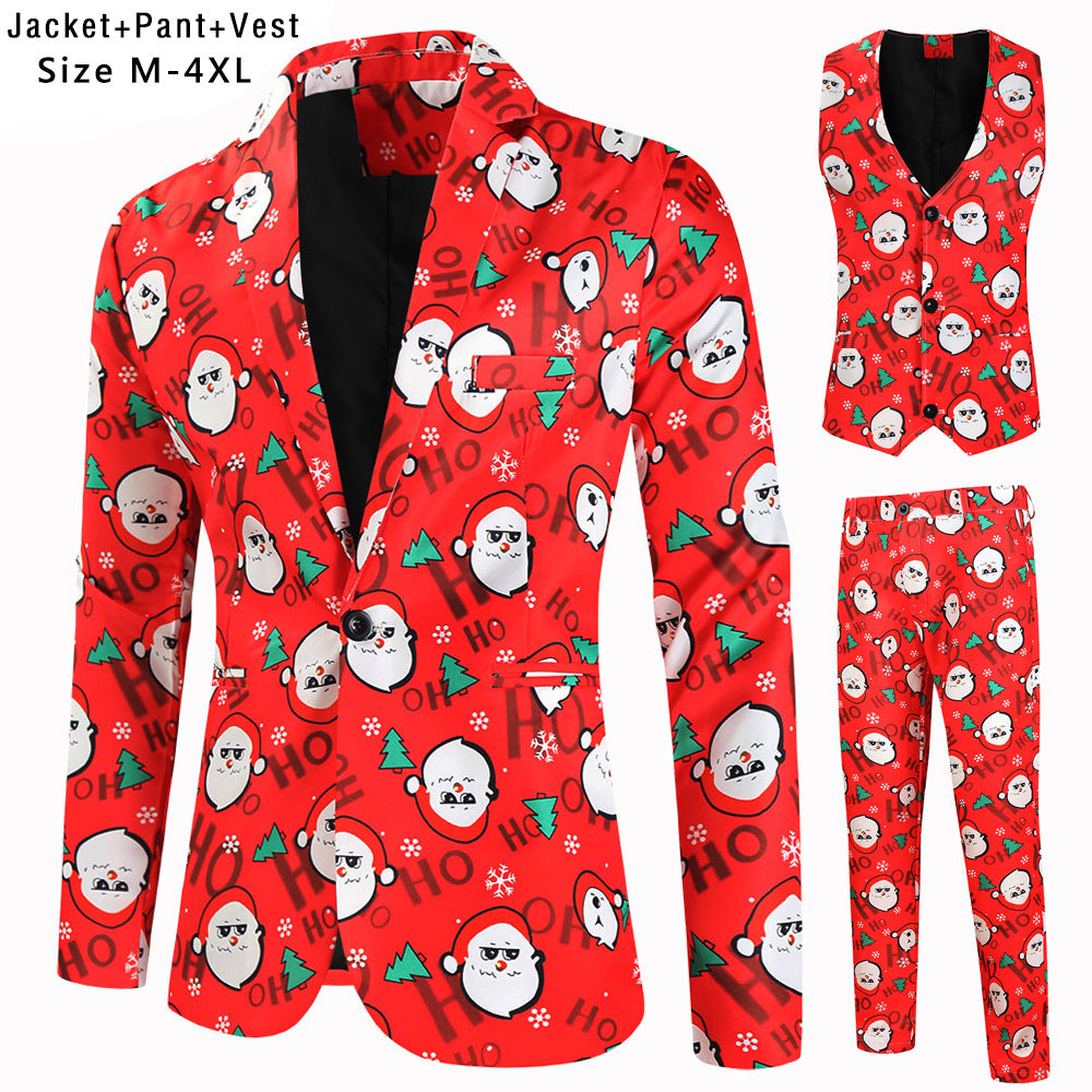 Men's Christmas Suit Set with Patterned Jacket, Vest, and Pants Chichicherry