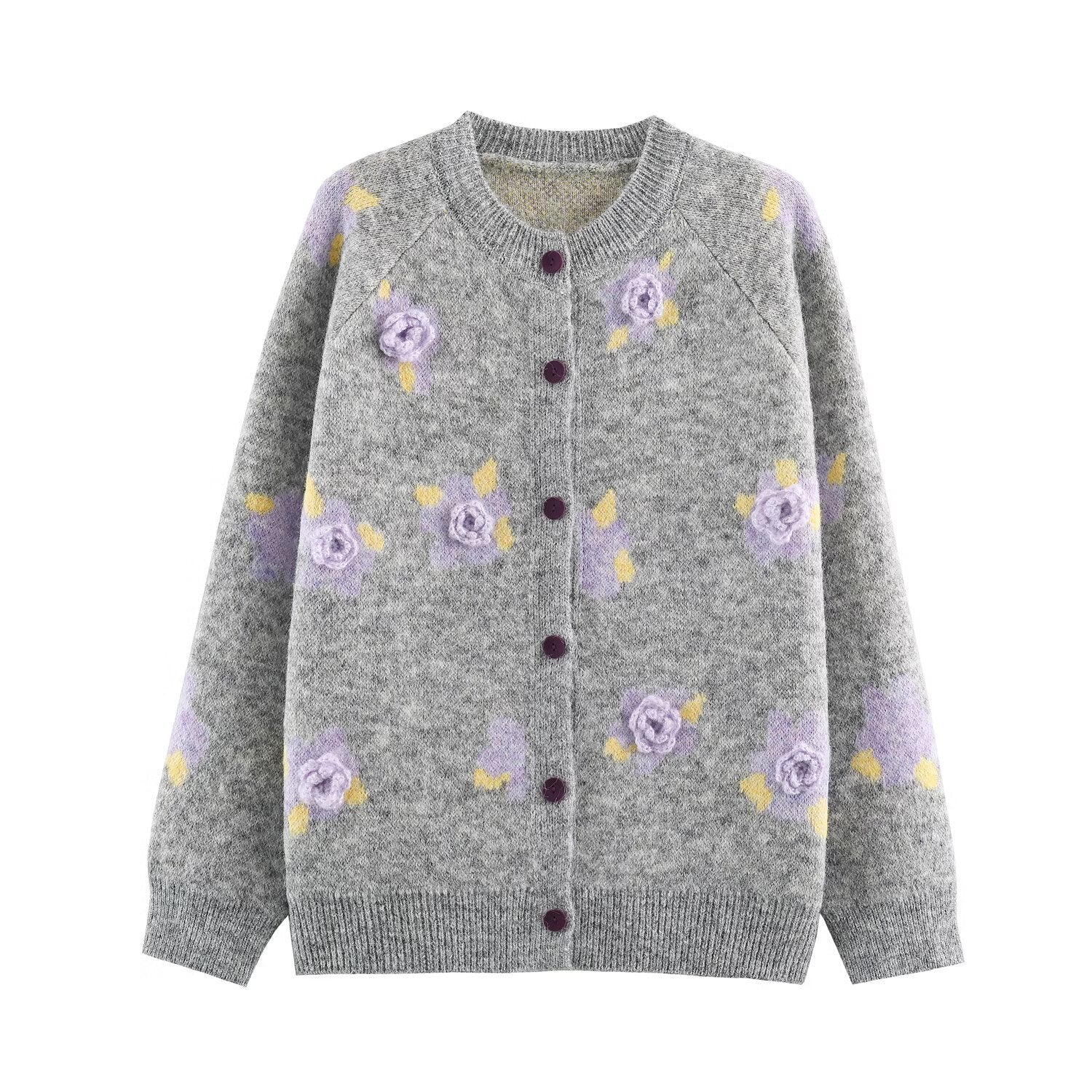 Women's Fine Knit Two-Piece Cardigan with Floral Jacquard and Tailored A-Line Knit Skirt Chichicherry