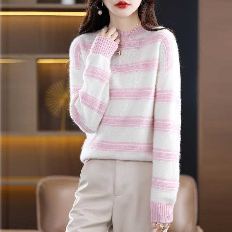 Women's Soft Striped Sweater in Mohair Look with Boxy Silhouette Chichicherry