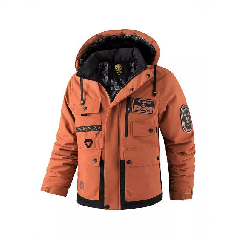 Men's multifunctional field jacket with hood and multi pockets, weatherproof softshell utility jacket Chichicherry