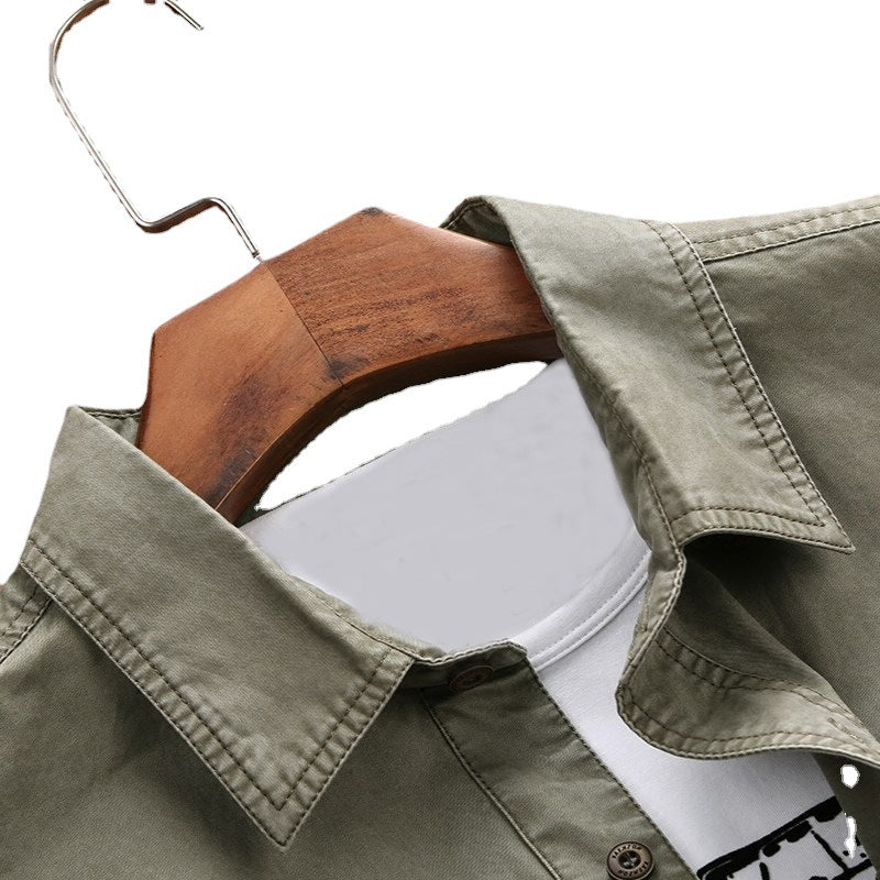 Men's Longline Canvas Overshirt in Utility Style with Chest Flap Pockets Chichicherry