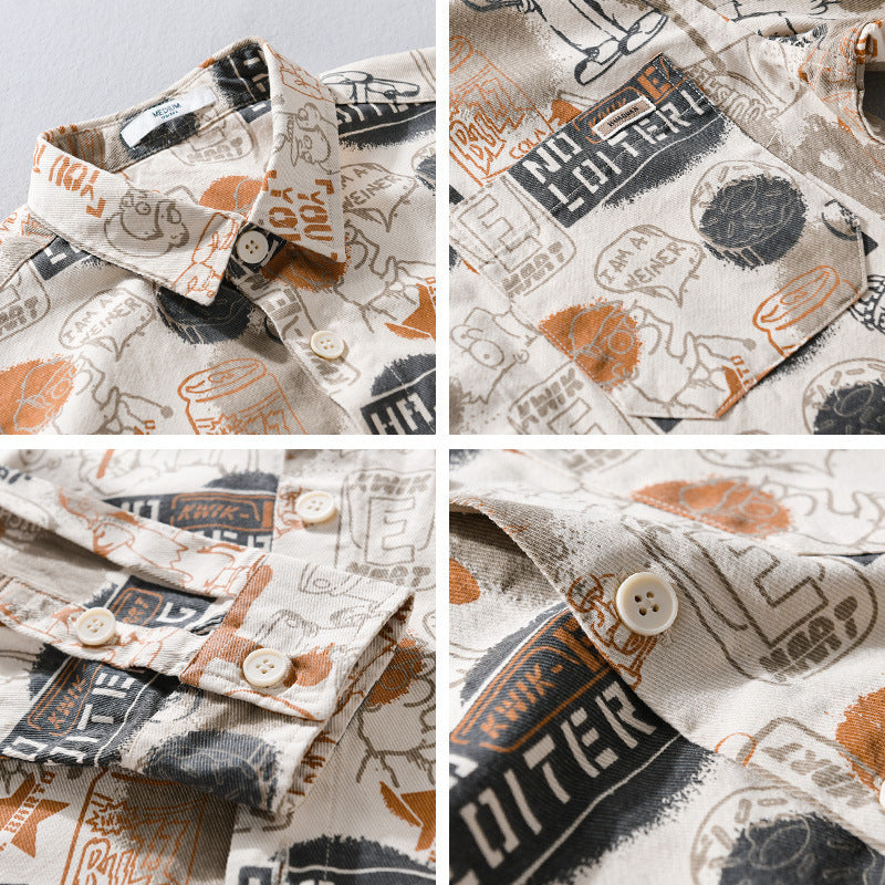Men's Artistic Graphic Overshirt in Relaxed Layering with Allover Sketch Print and Soft-Touch Cotton Mix Chichicherry