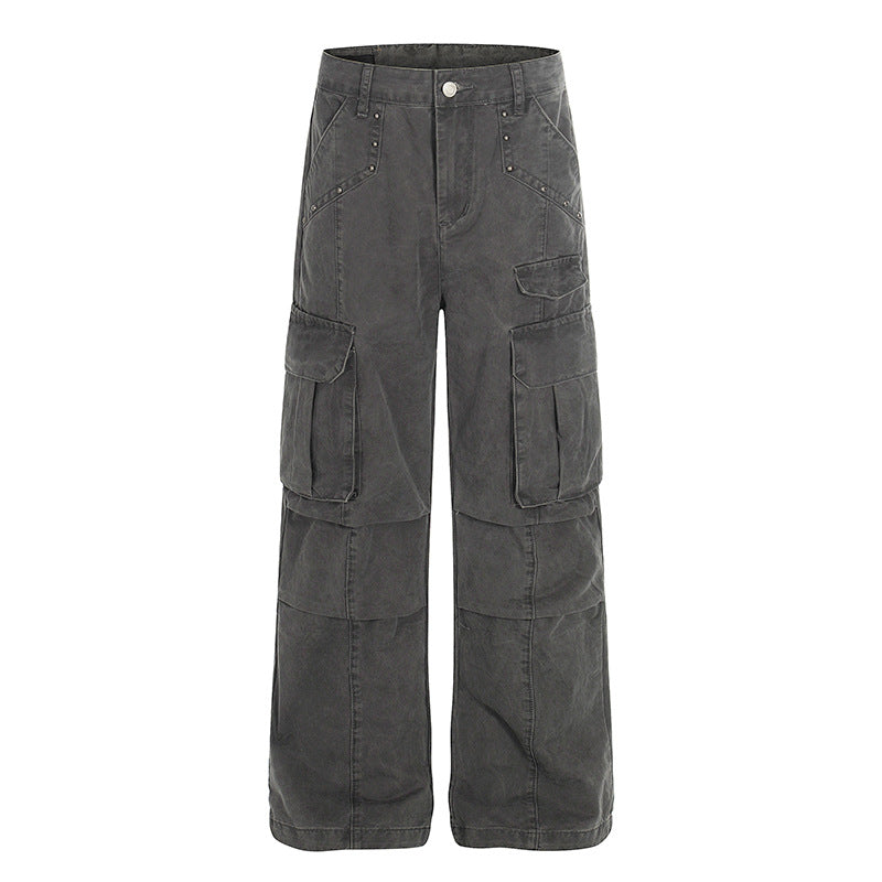 Women High-Waisted Utility Cargo Pants in Worn Look with Wide Leg Chichicherry