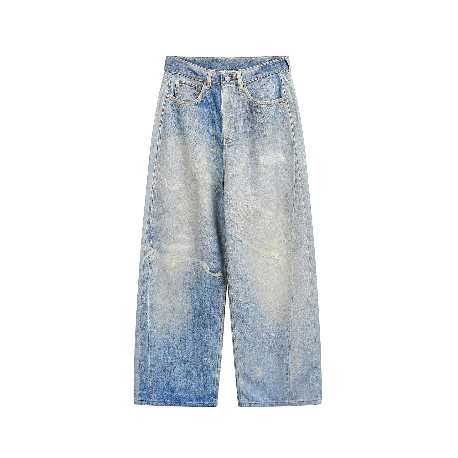 Women's Wide Cropped Jeans with High Waist, Straight Leg and Destroy Details Chichicherry