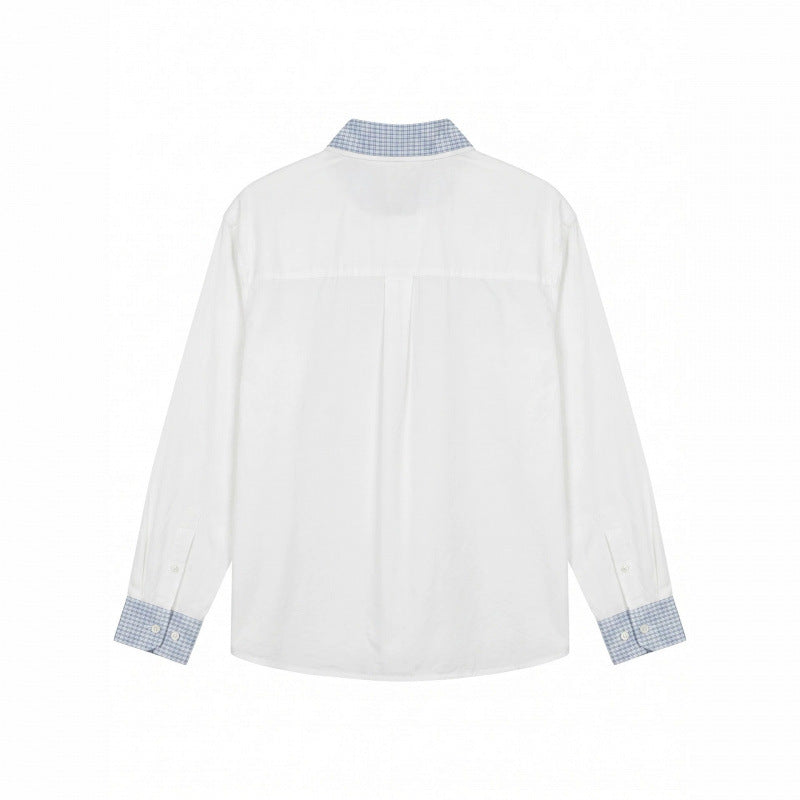 Unisex Oversized Cotton Shirt with Contrasting Vichy Check Collar and Cuffs Chichicherry