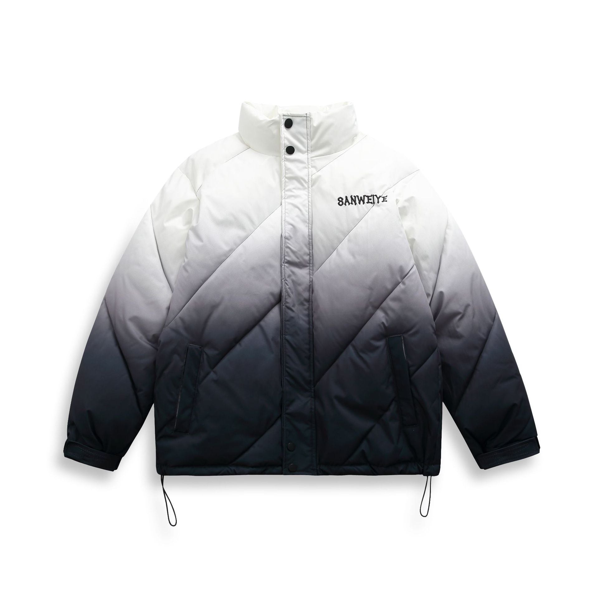 Unisex Short Cut Padded Jacket with Ombre Gradient and Diagonally Quilted Structure Chichicherry