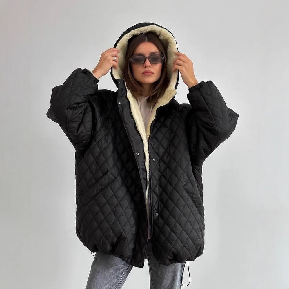 Damen Oversize Steppjacke mit Teddyfutter und Kapuze Chichicherry