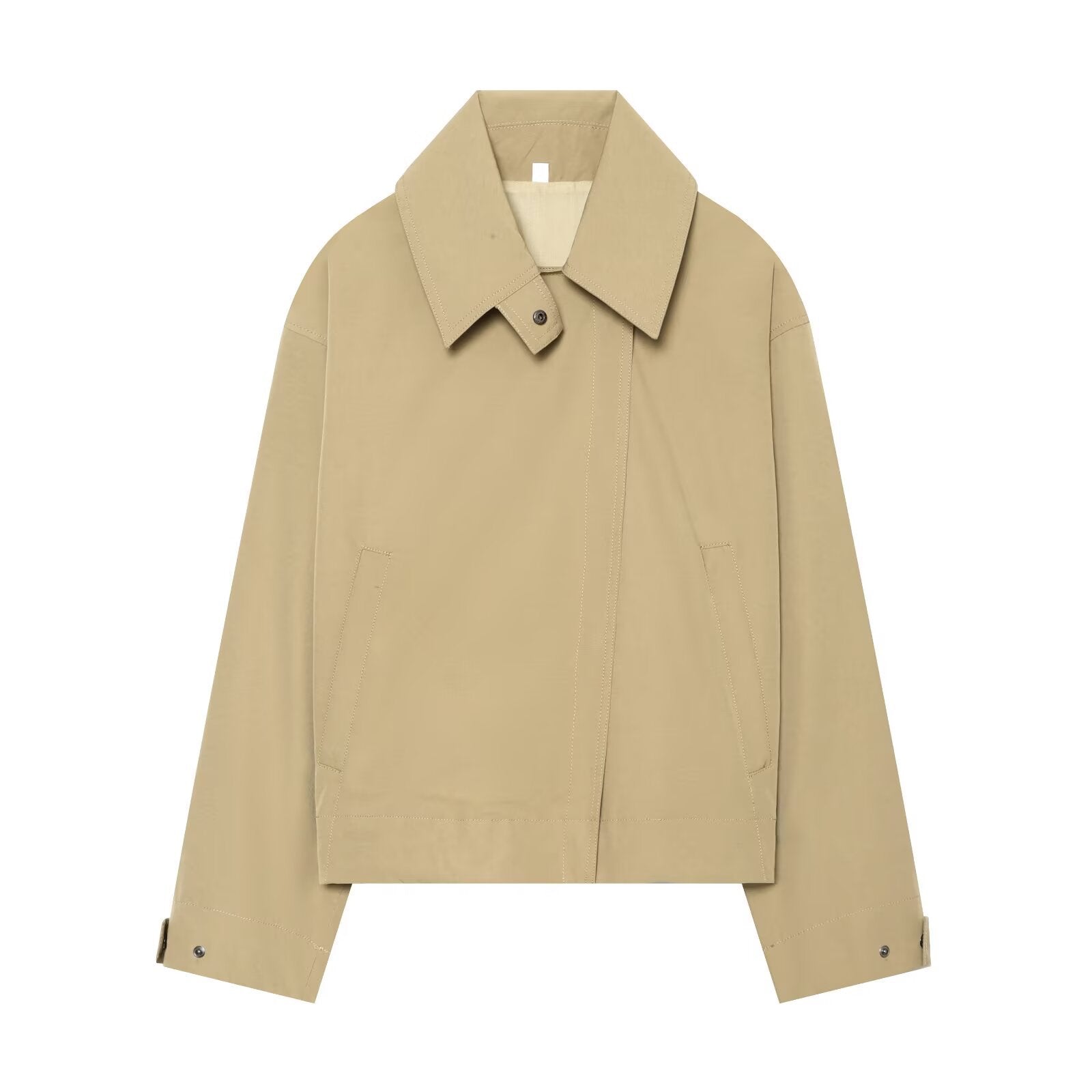Women's Cropped Transitional Jacket with Wide Kent Collar and Concealed Button Placket Chichicherry