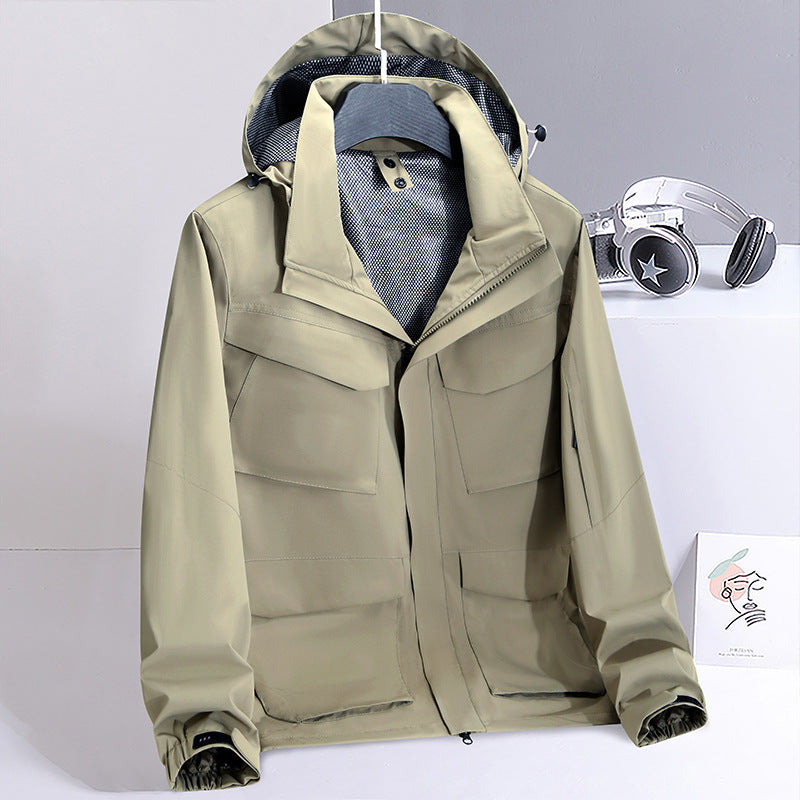 Men's lightweight water-repellent field jacket with hood and multi-pocket Chichicherry